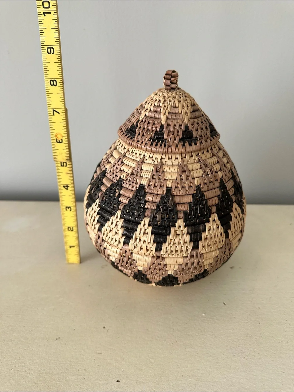 Africa African basket with lid woven decor boho brown black tan